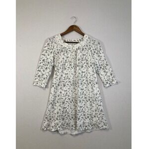Aria Womens Floral Nightgown White Gray Lace‎ Trim Button Front Sleepwear Size S